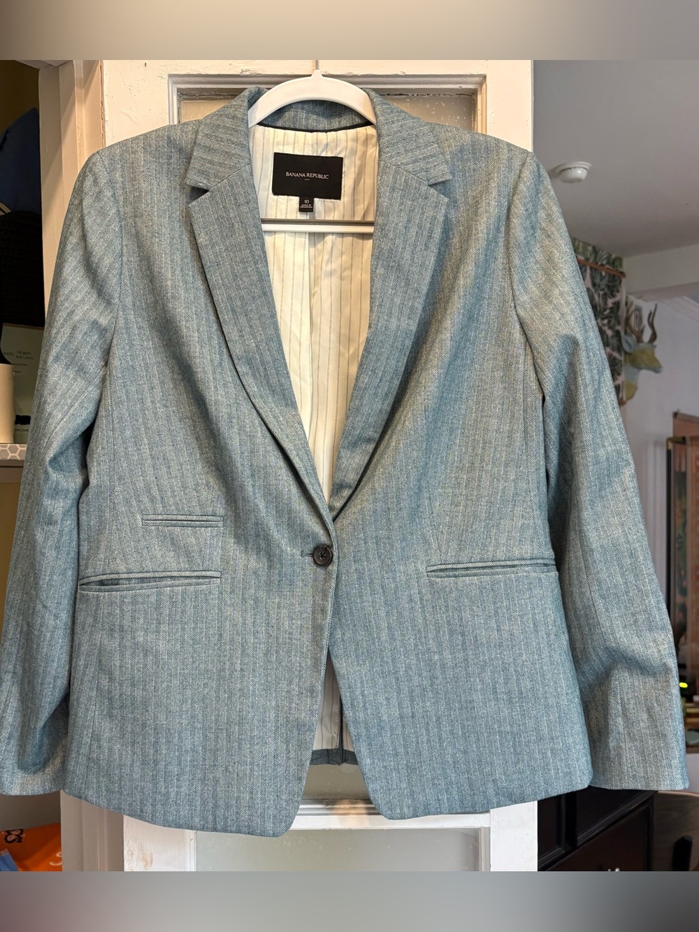 Banana Republic Herringbone Teal Blazer